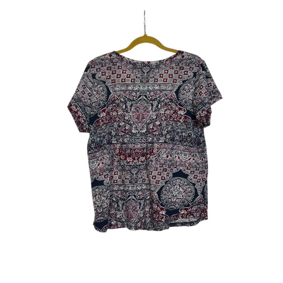 Lucky Brand Bohemian Short Sleeve Top Floral Size 1X Pink Red Blue White - Picture 2 of 6